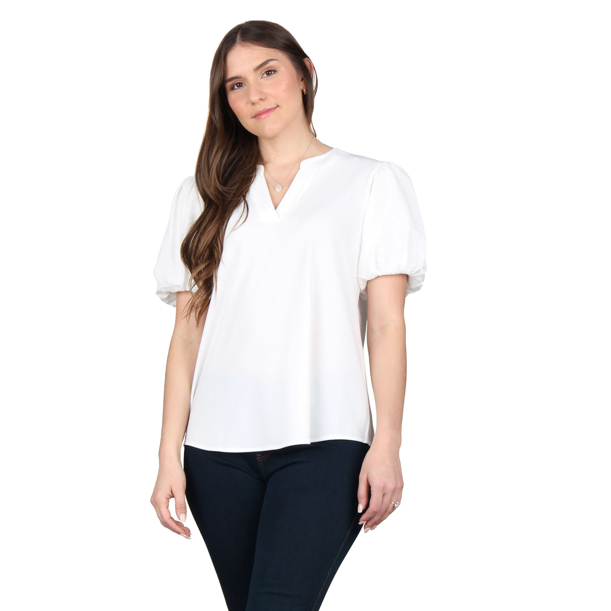 Split V-Neck Puff Sleeve Tunic — Lildy.com