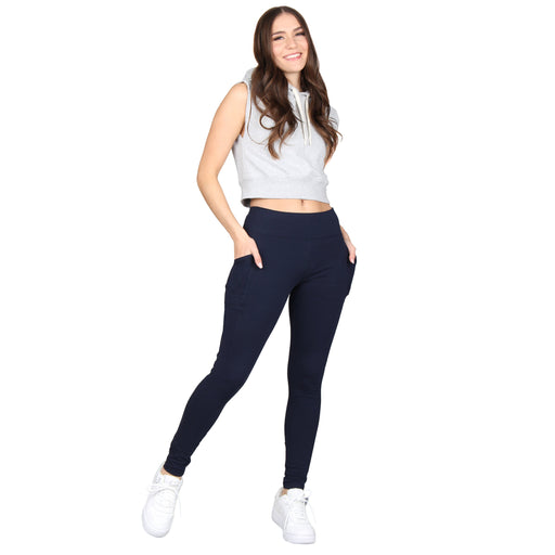 Lildy Solid Ribbed Leggings with Pockets, Azuli Blue, S-M at