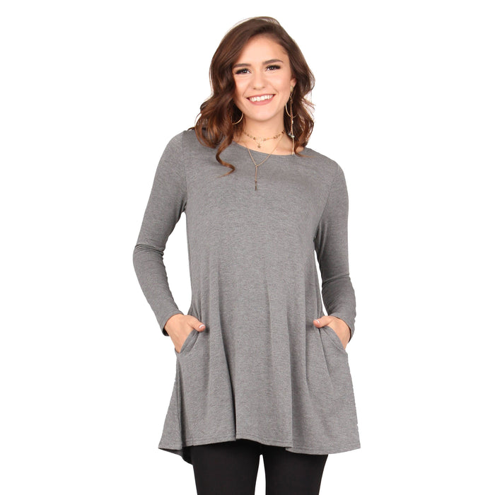 Plus Size Solid Pocket Swing Tunic