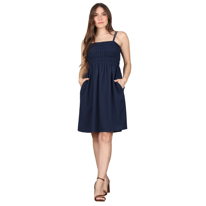 Plus Size Pocket Smocked Midi Dress