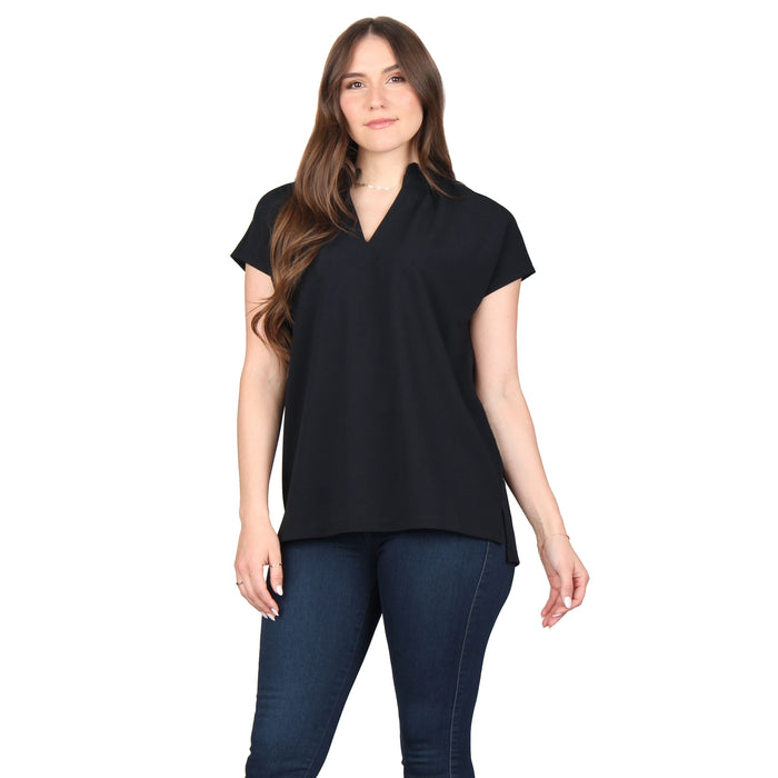 Plus Size Ruffle Notch Neck Tunic