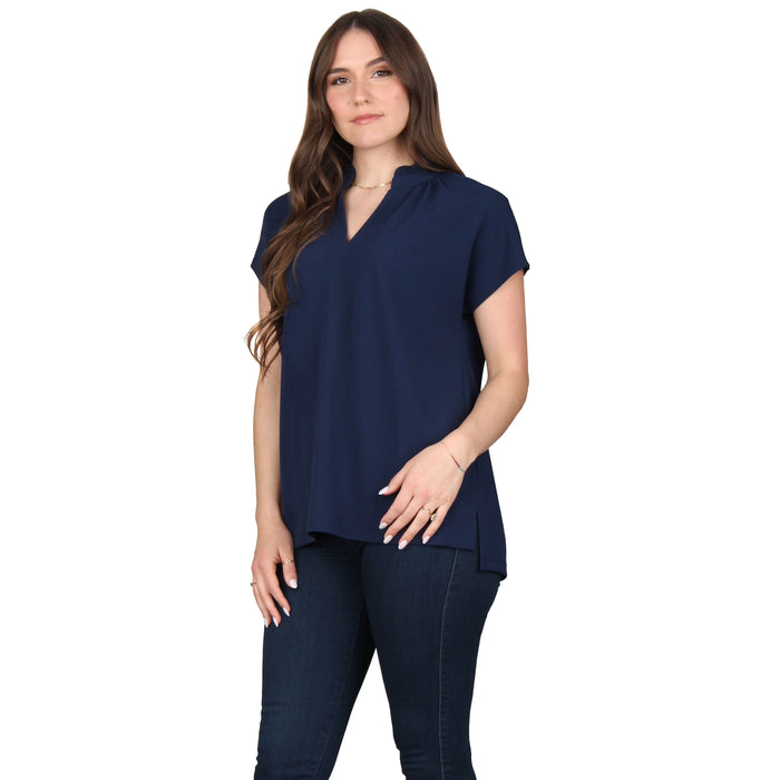 Plus Size Ruffle Notch Neck Tunic