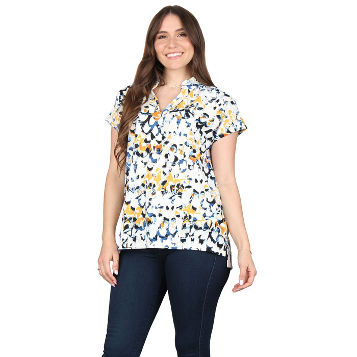 Plus Size Ruffle Notch Neck Tunic