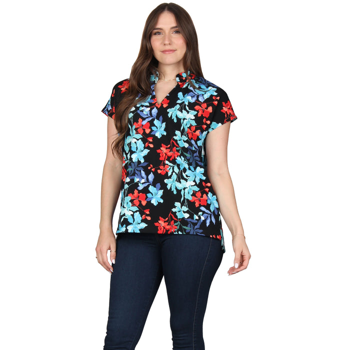 Plus Size Ruffle Notch Neck Tunic