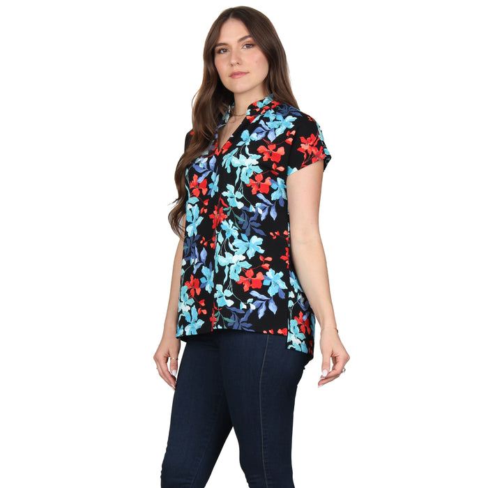 Plus Size Ruffle Notch Neck Tunic