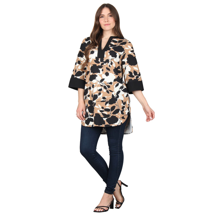Plus Size Split V-Neck 3/4 Sleeve Tunic