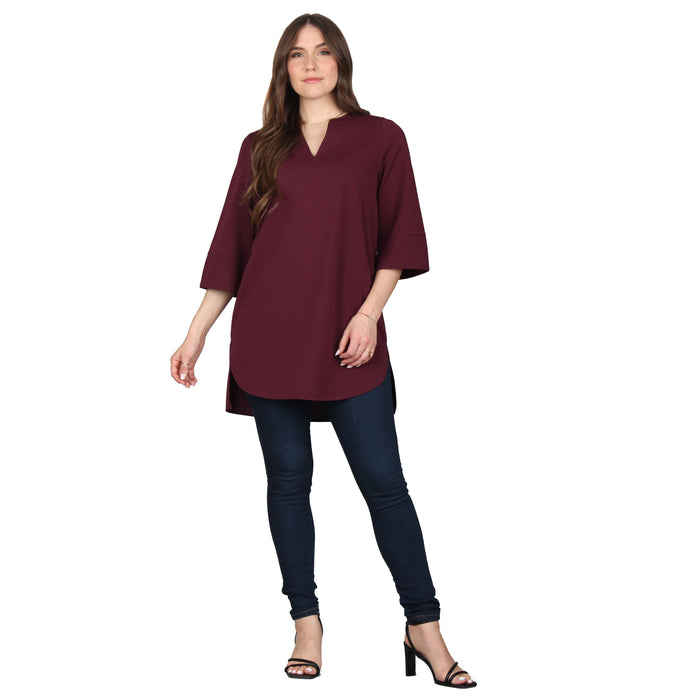Plus Size Split V-Neck 3/4 Sleeve Tunic