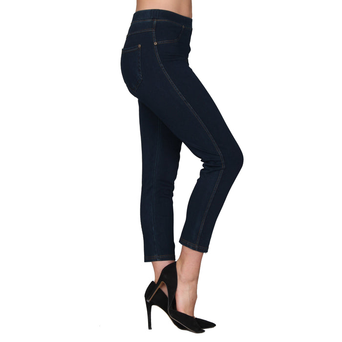 YELETE Women's Classic Solid Capri Jeggings (Navy, Small) at  Women's  Clothing store