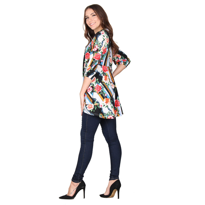 Plus Size Printed Bishop Sleeve Tunic