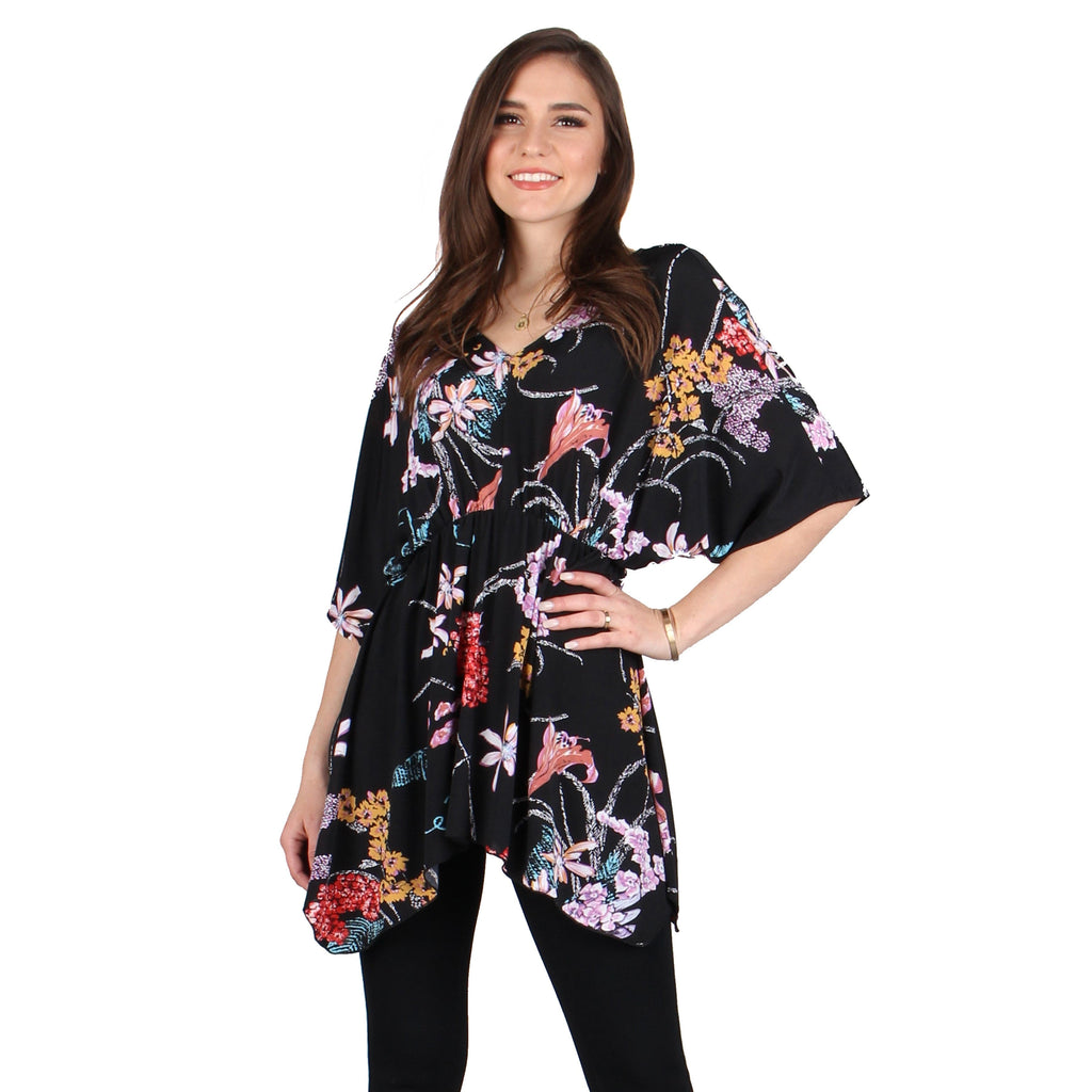 Free to Live 3 Pack Womens Long, Loose Fitting Tunic Tops with Short Kimono  Sleeves
