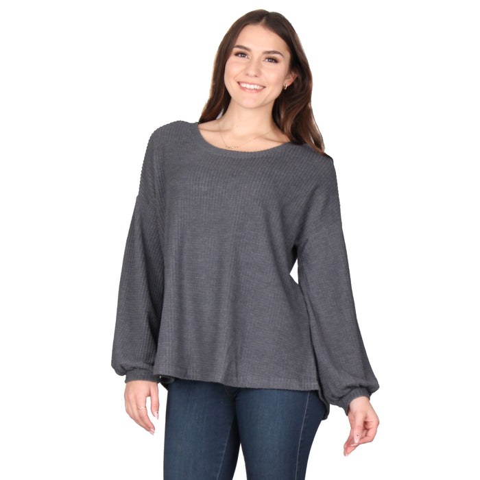 Plus Size Solid Puff Sleeve Tunic —
