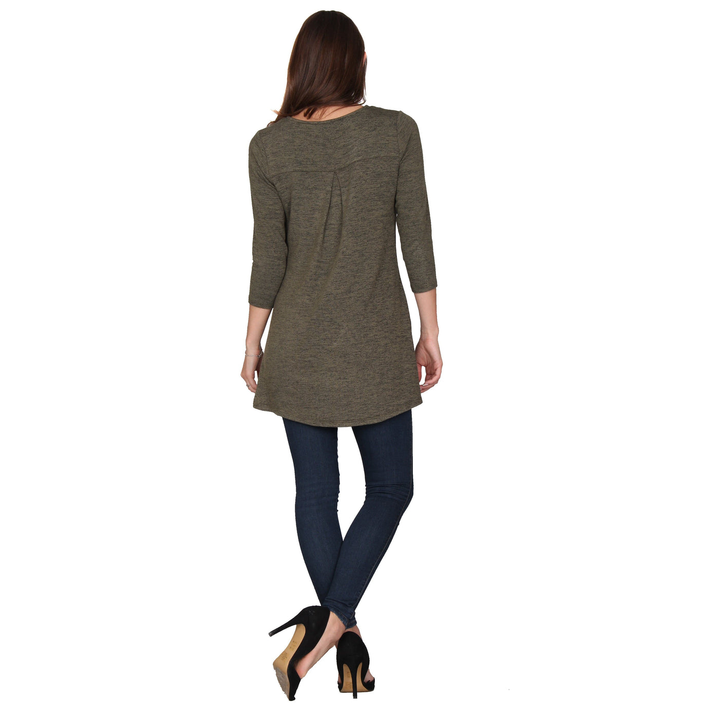 3/4 Sleeve Solid Pleat Back Tunic — Lildy.com