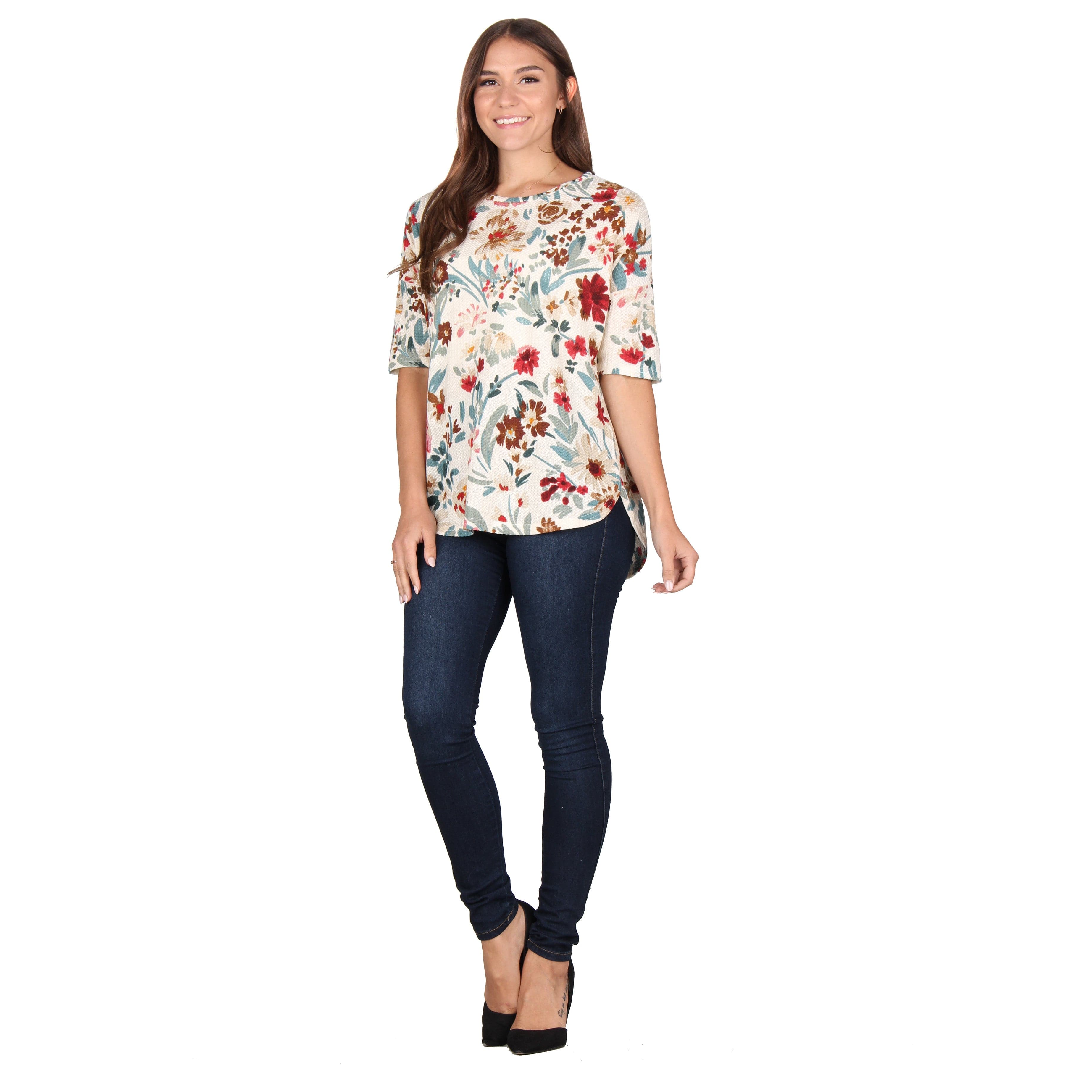 ¾ Sleeve Printed Waffle Knit Tunic — Lildy.com