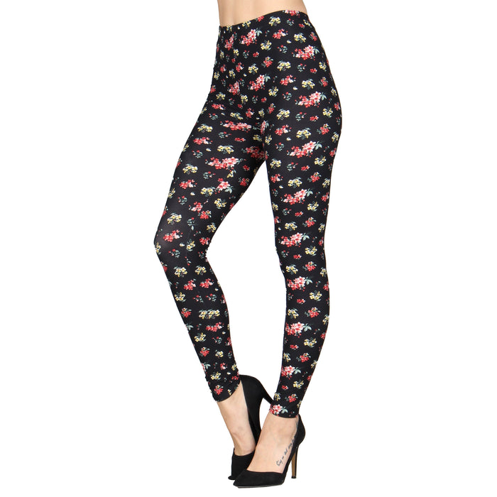 NEW MIX Pink&Black Floral Print Leggings Buttery Soft Pants.OS/ Size:PLUS.  NWT