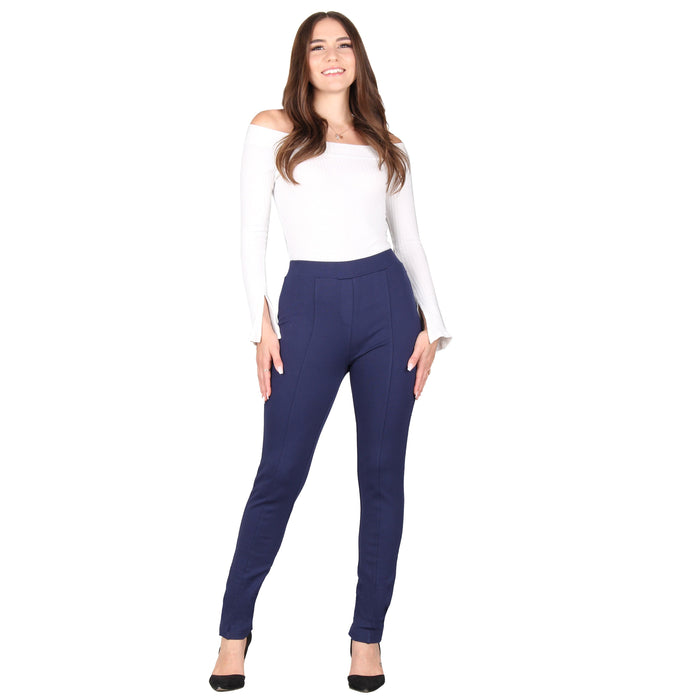 Go Colors Women Solid Viscose Mid Rise Casual Pants - Navy Blue (XXL)