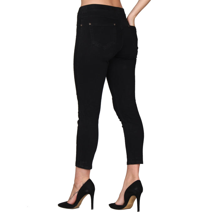 YSDNCHI Women Jegging Polyester Solid Black Capris High Waist Fitness Capri  Elastic Mid-Calf Short Cropped Pants