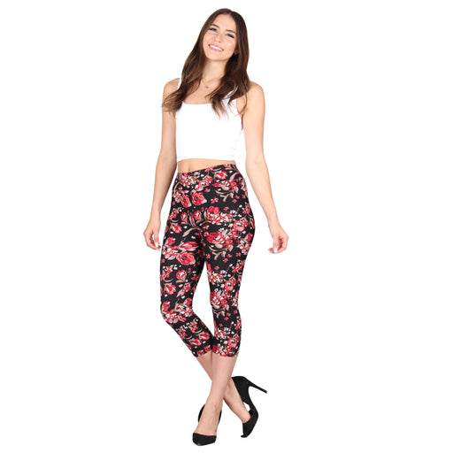 LILDY BLACK WITH PINK WHITE ROSES FLOWERS SUPER SOFT LEGGINGS SIZE L-XXL -  NEW