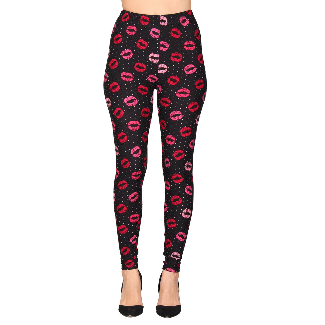 NEW Lildy Super Soft Leggings - Size S-L Black & Red Floral  Polyester/Spandex