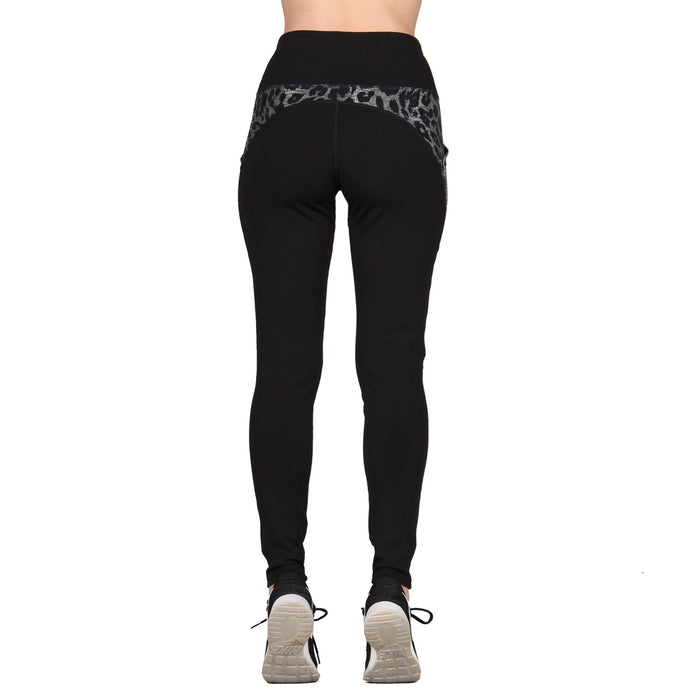 Lildy Sport Leggings Heather Grey / Neon Coral Stripes & Zipper Pocket L-XL