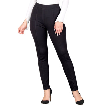 Plus Size High-Rise Solid Ribbed Knit Leggings With Pockets