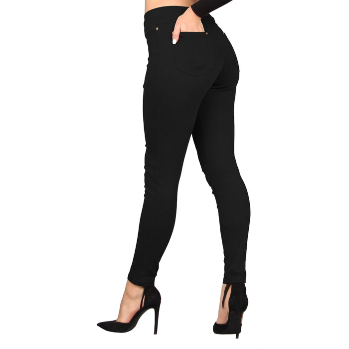 Women's Super Combed Cotton Rich Elastane Stretch Slim Fit Jeggings With  Pockets - Black
