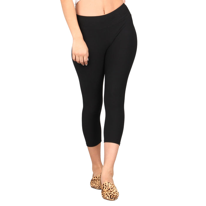 New Mix Women's Solid Brushed Capri Leggings with 3 Waistband, 5