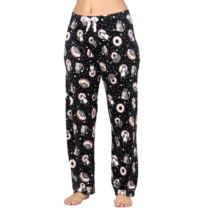 women's S soft plush sleep pants pajamas pjs black unicorn donuts