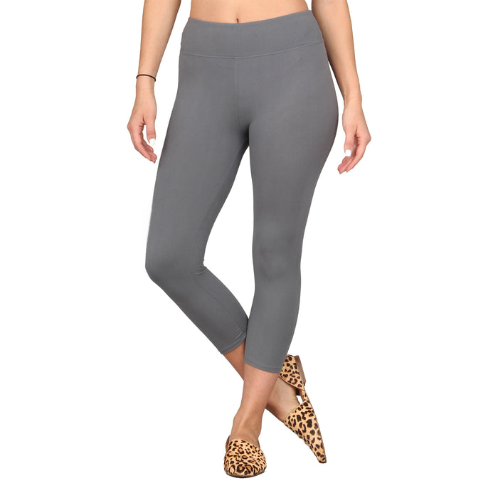 Women & Plus Soft Cotton Active Stretch Capri Length Lightweight Leggings  (2PK-H Grey/H Grey, 2X) 