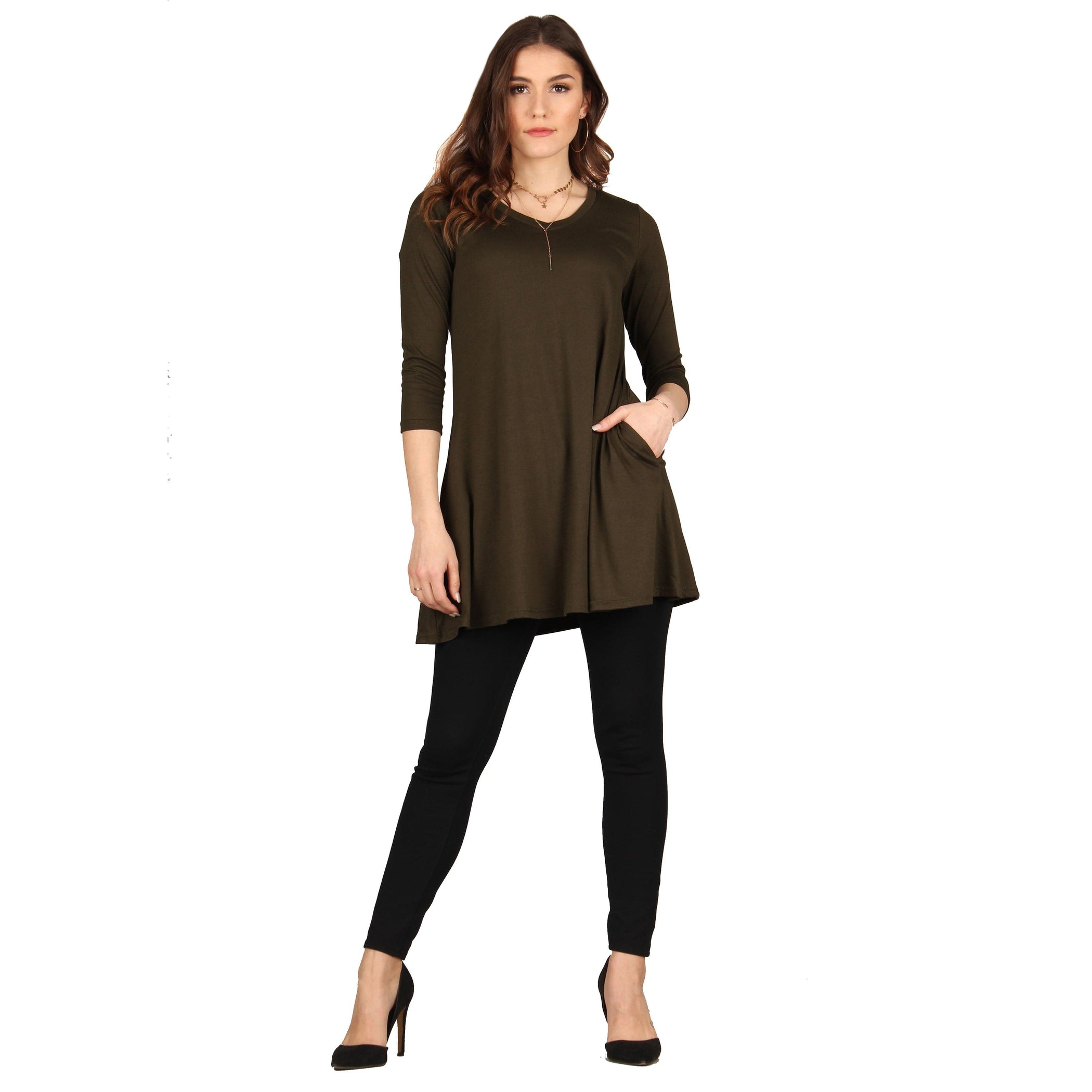 Solid V-Neck 3/4 Sleeve Tunic — Lildy.com