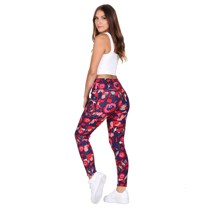 High-Rise Printed Ribbed Knit Leggings With Pockets