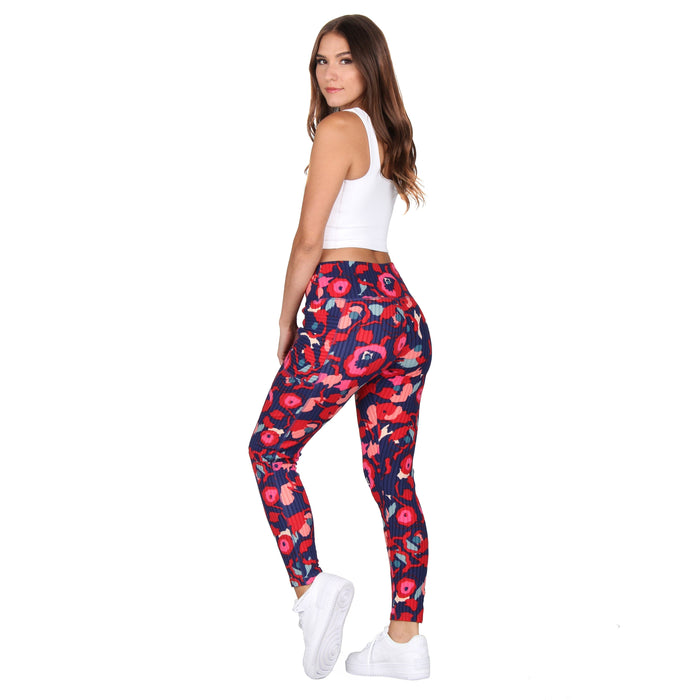 Plus Size High-Rise Printed Ribbed Knit Leggings With Pockets