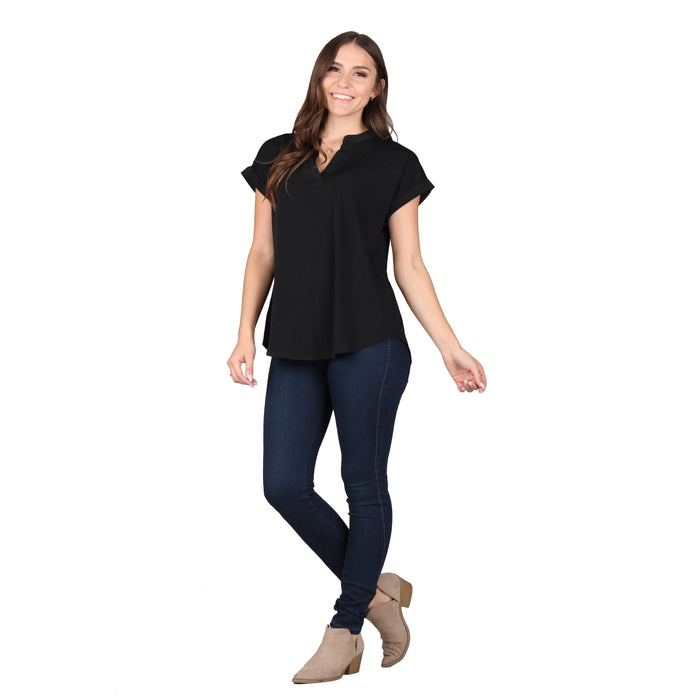 Plus Size Solid Rolled Sleeve Tunic