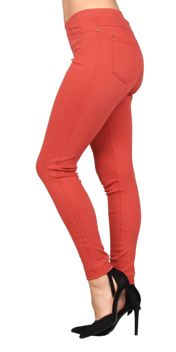Red High Waisted Stretch Jeggings With Thick Waist Band, Jeggings