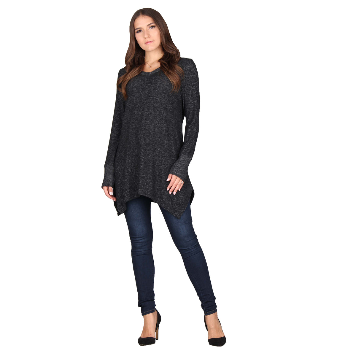 Plus Size Solid V-Neck Side Slit Tunic