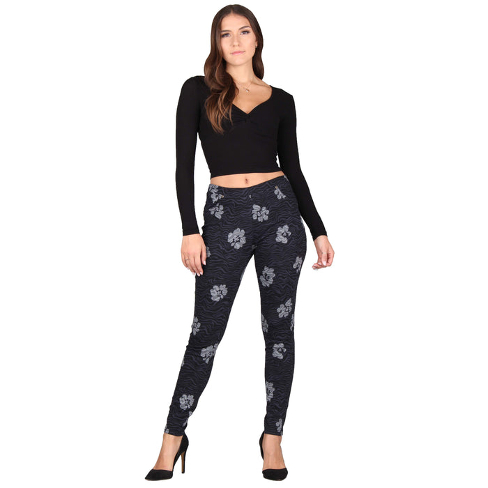 Playful Denim Leggings with Daisy Patches