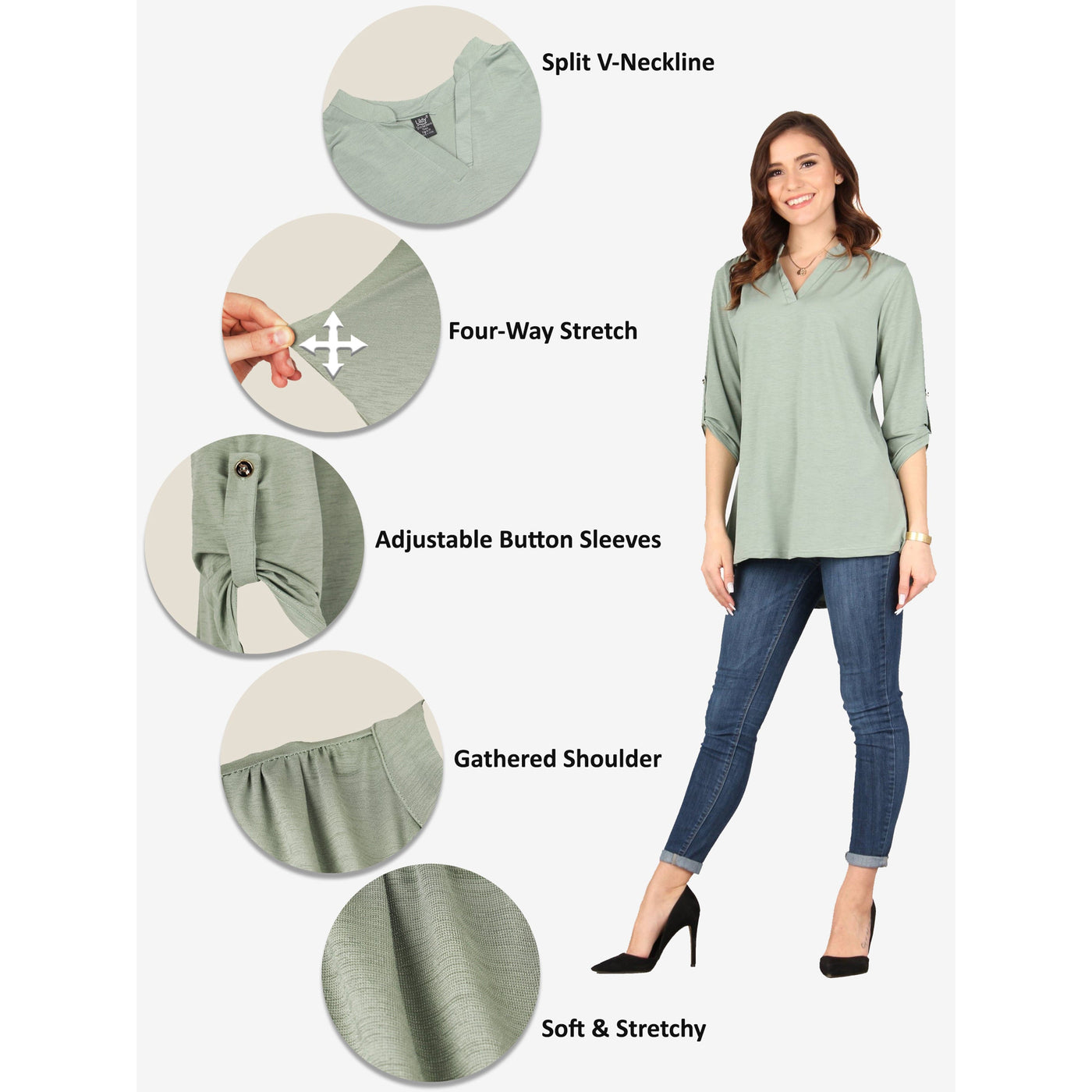 3/4 Roll Tab Sleeve Tunic —